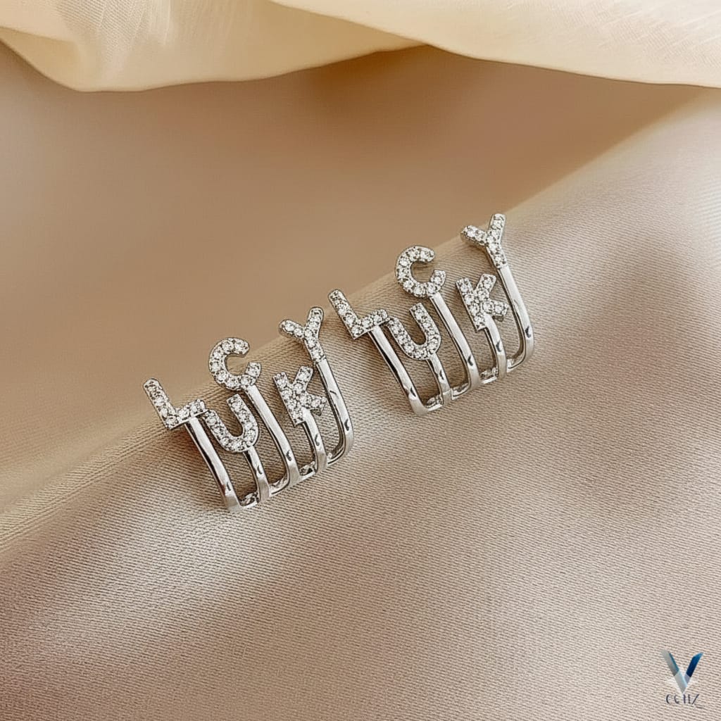ALPHABET FANCY STONE STUD EARINGS