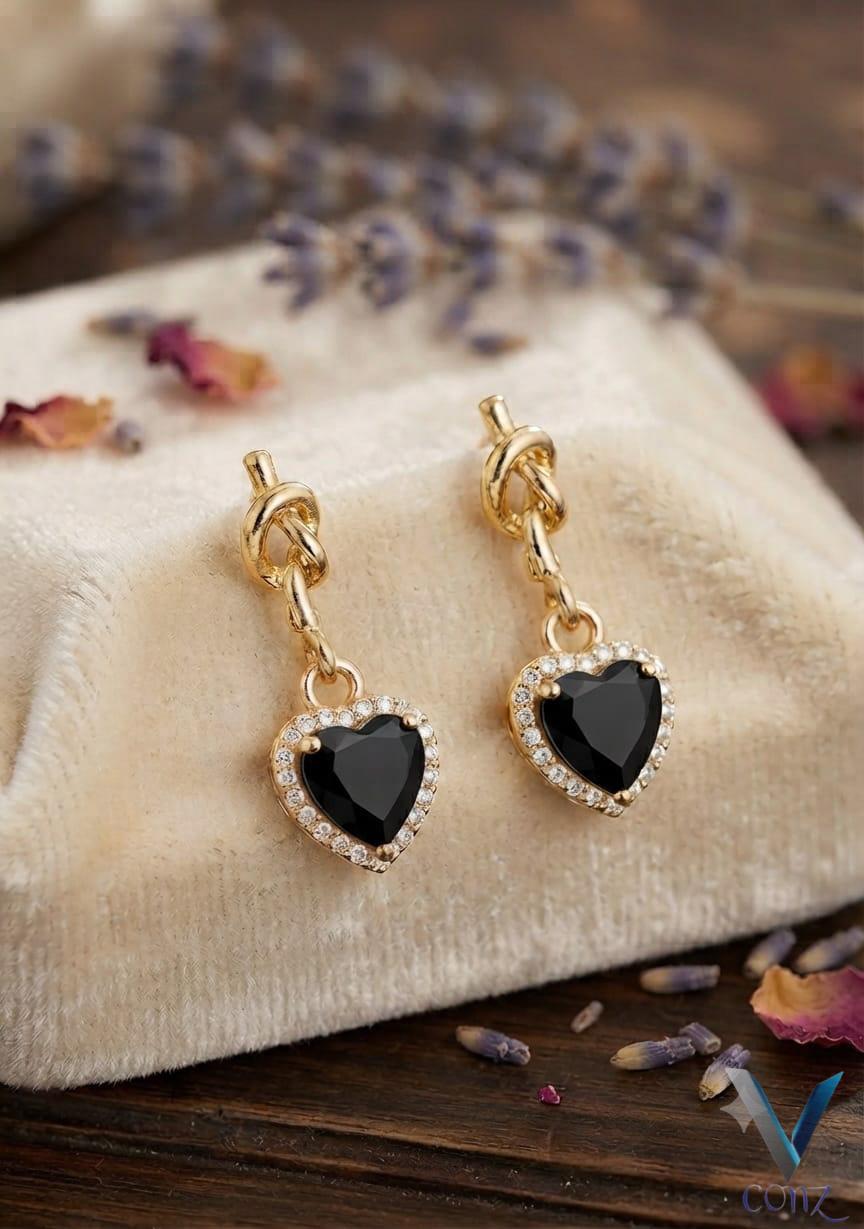 Luxury Black Heart Crystal Drop Earrings