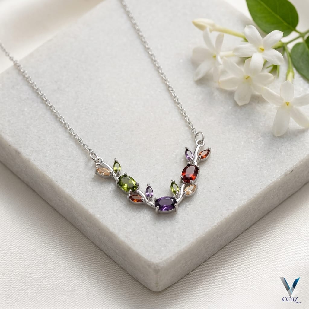 Multicolor Crystal Leaf Neclace
