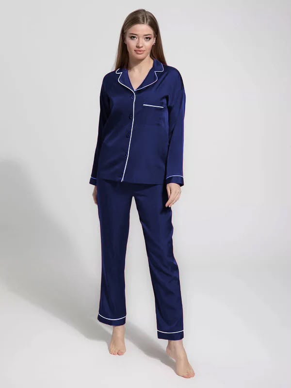 NAVY BLUE SILK NIGHT WEAR