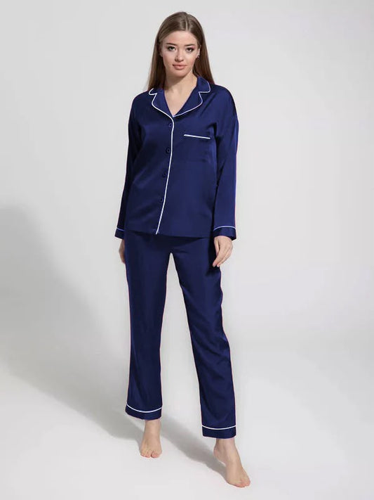 NAVY BLUE SILK NIGHT WEAR