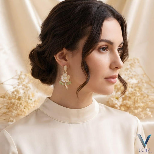 Elegant White Floral Drop Earrings for Women