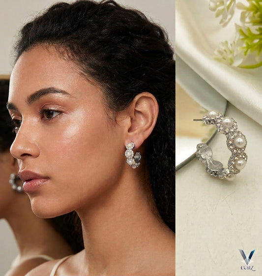 🖤Designer Pearl & Stone Hoop Earrings💙