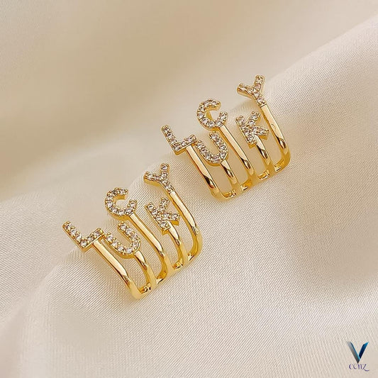 ALPHABET FANCY STONE STUD EARINGS