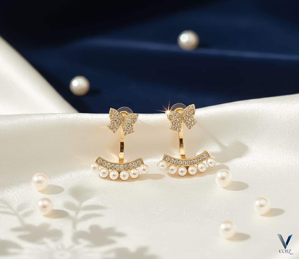 Butterfly Pearl Drop Stud Earrings