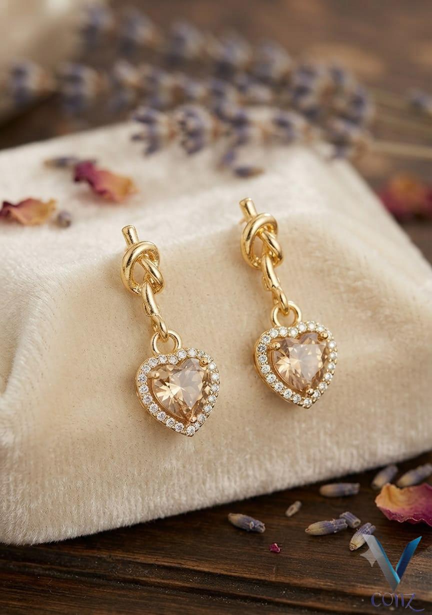 Luxury Heart Crystal Knot Drop Earrings
