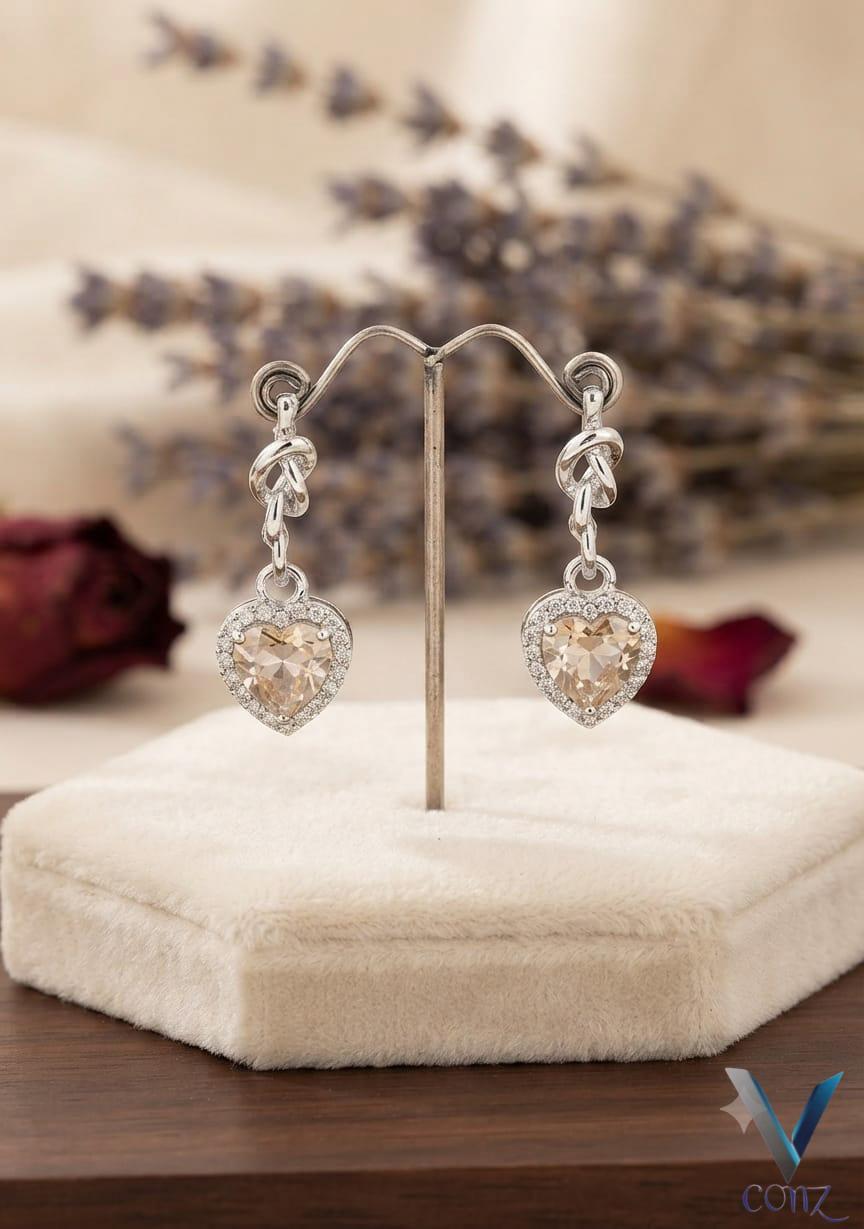 Luxury Crystal Heart Knot Drop Earrings