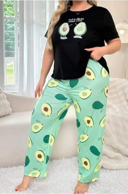 Avocado print black Night suit