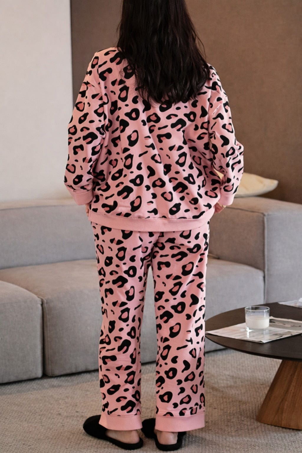 BABY PINK CHEETAH PRINTED FRONT BUTTON NIGHT WEAR