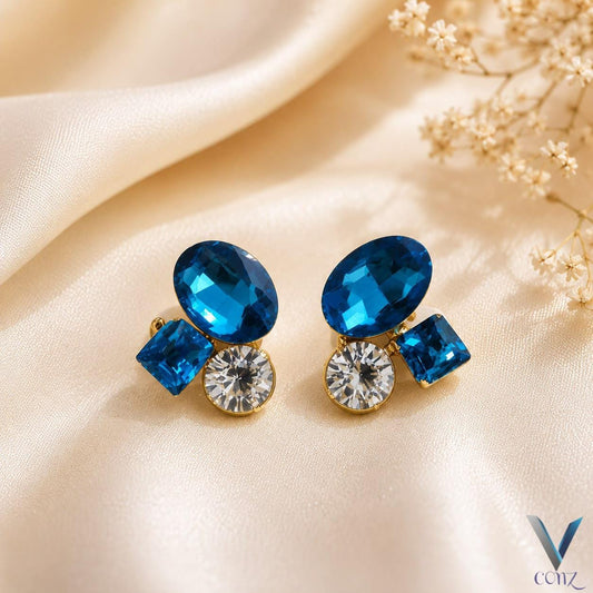 Elegant Blue Crystal Stud Earrings for Women